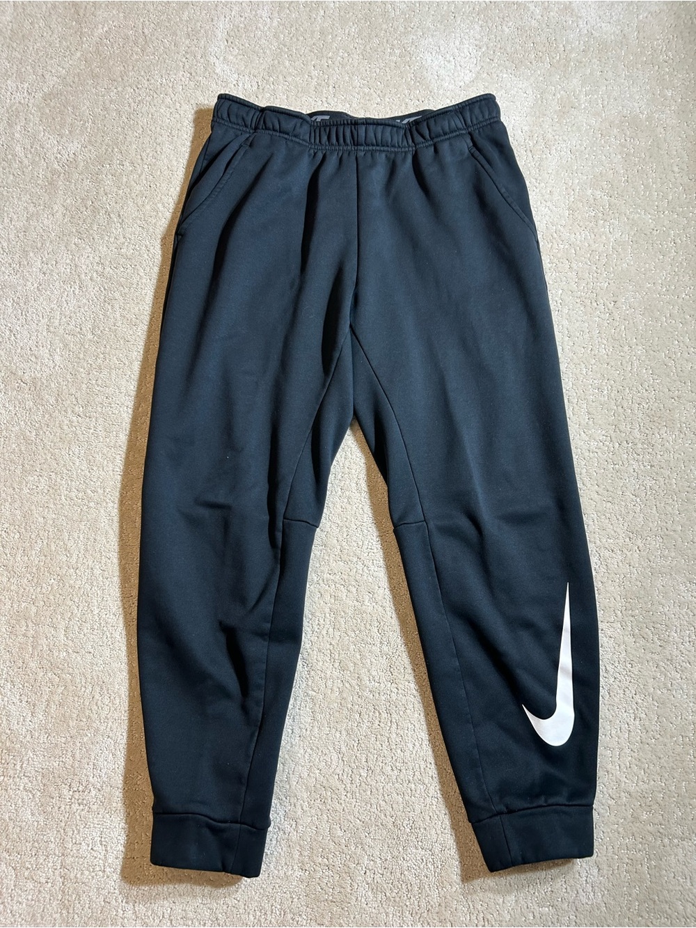 Nike Black Dri-Fit Therma Tapered Joggers with White Swoosh 932257-010
